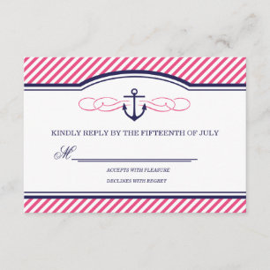 Tarjeta RSVP de boda náutica y náutica rosa
