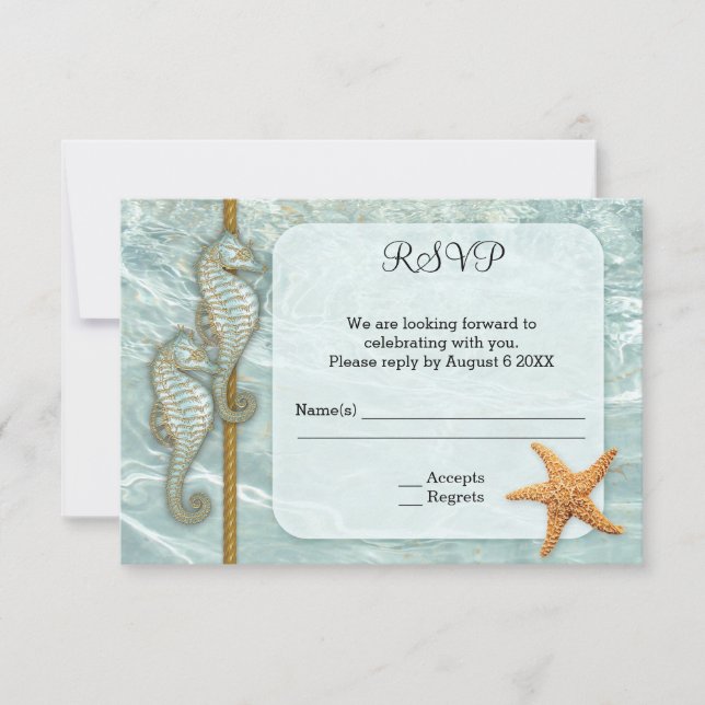 Tarjeta RSVP de Boda Nautical Seahorse (Anverso)