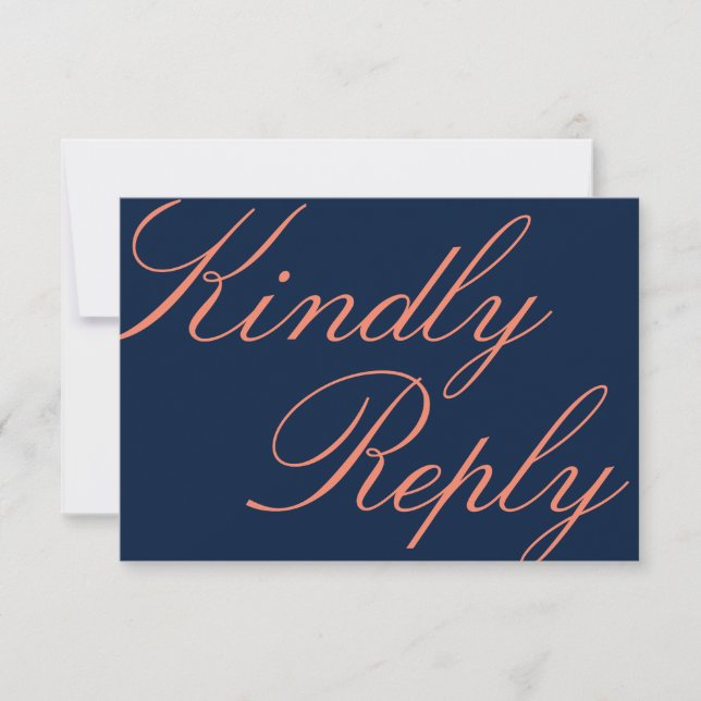 Tarjeta RSVP de boda naval y caligrafía coral (Anverso)