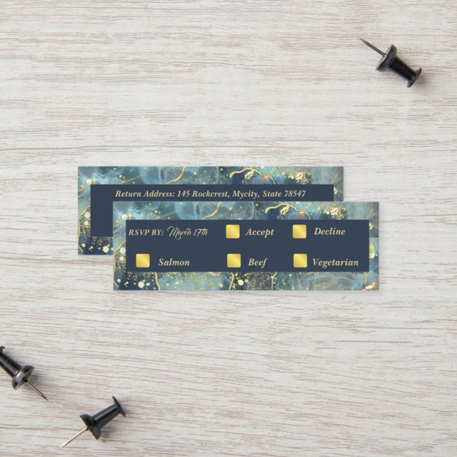 Tarjeta RSVP de Boda Naval y Oro (Anverso/Reverso In Situ)