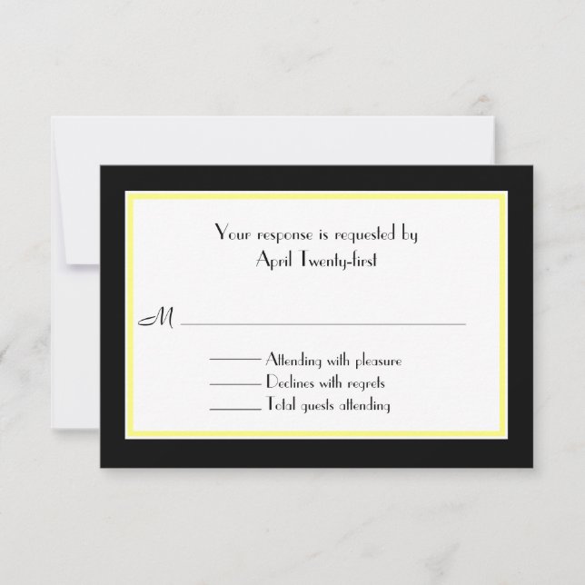 Tarjeta RSVP de boda negra, blanca y amarilla (Anverso)