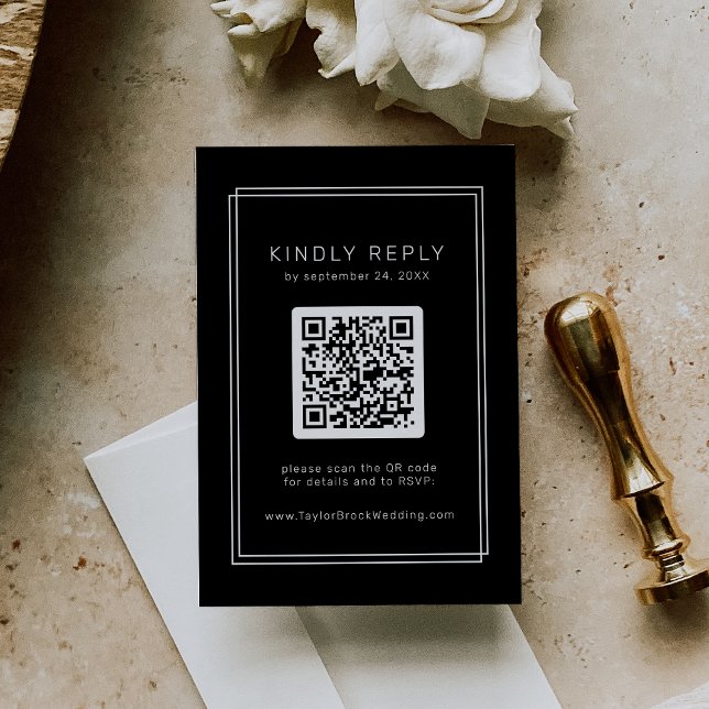 Tarjeta RSVP de boda negra con código QR / AVERY (Black Wedding RSVP Card with QR Code / AVERY)