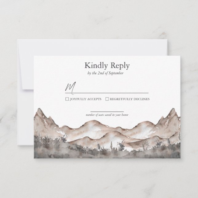 Tarjeta RSVP de boda Neutral Tone Mountain (Anverso)