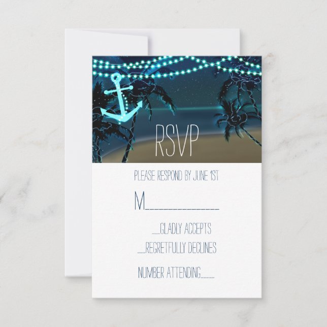 Tarjeta RSVP de Boda Nocturna de Ancla y Palmeras (Anverso)