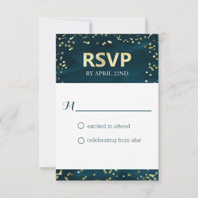 Tarjeta RSVP de boda nocturna estelar (Anverso)