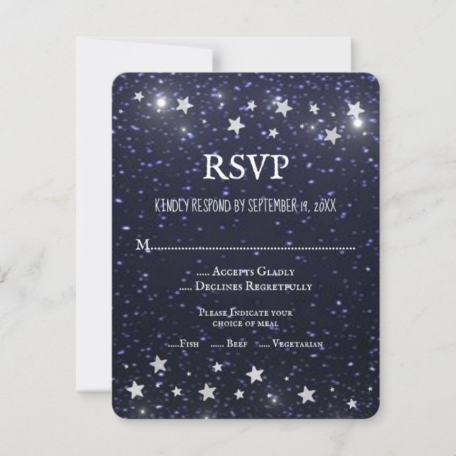 Tarjeta RSVP de boda nocturna estelar (Anverso)
