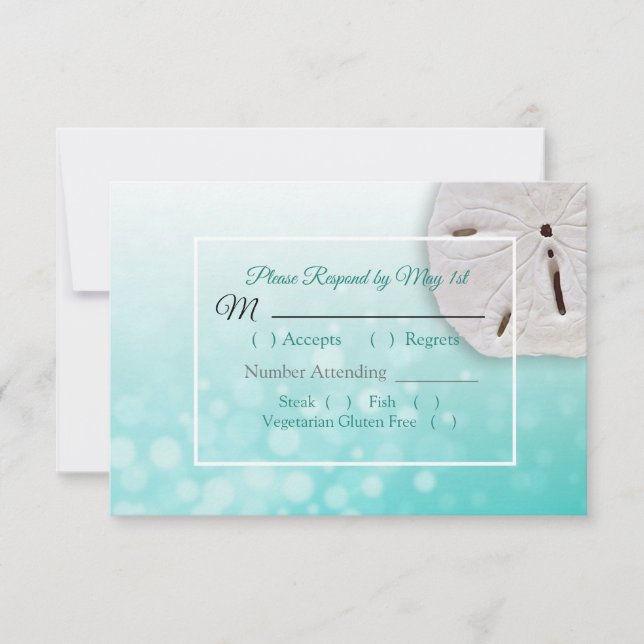 Tarjeta RSVP de Boda Oceánica del Dólar de Arena v (Anverso)