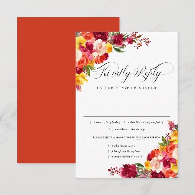 Tarjeta RSVP de Boda Orana Rosa de Borgoña, Opcion (Anverso / Reverso)