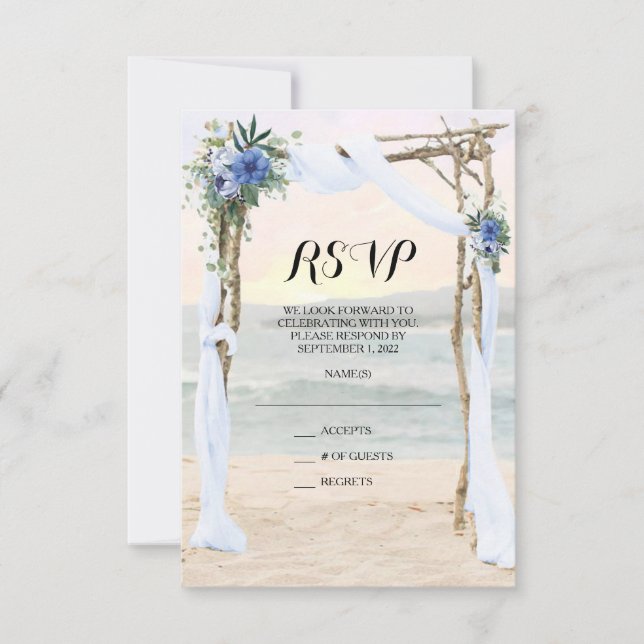 Tarjeta RSVP de Boda Orquídea Azul de Arbor de Pla (Anverso)