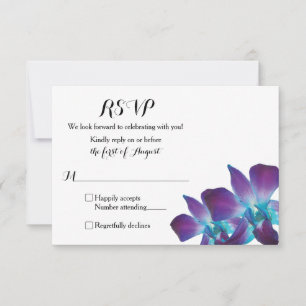 Tarjeta RSVP de boda Orquídea de Dendrobio Azul Si
