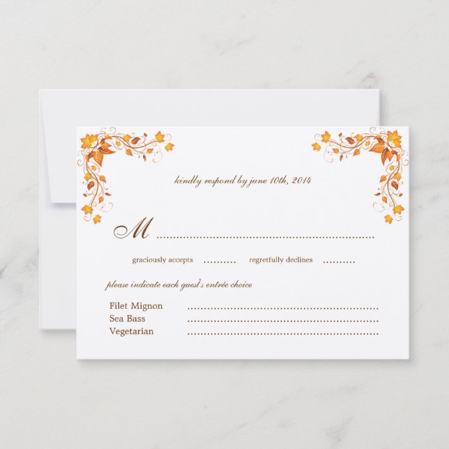 Tarjeta RSVP de boda otoñal con sobre (Anverso)