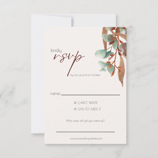 Tarjeta RSVP de boda otoñal moderna Foliage (Anverso)