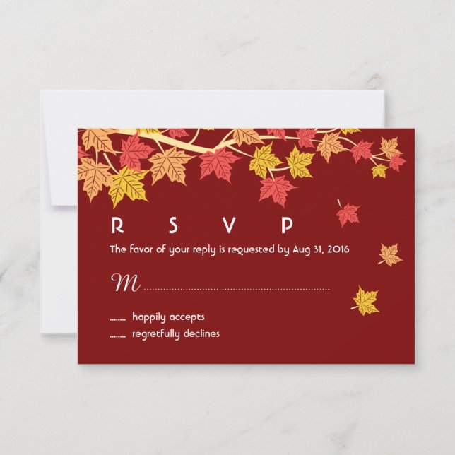 Tarjeta RSVP de boda otoño con hojas de arce cayen (Anverso)