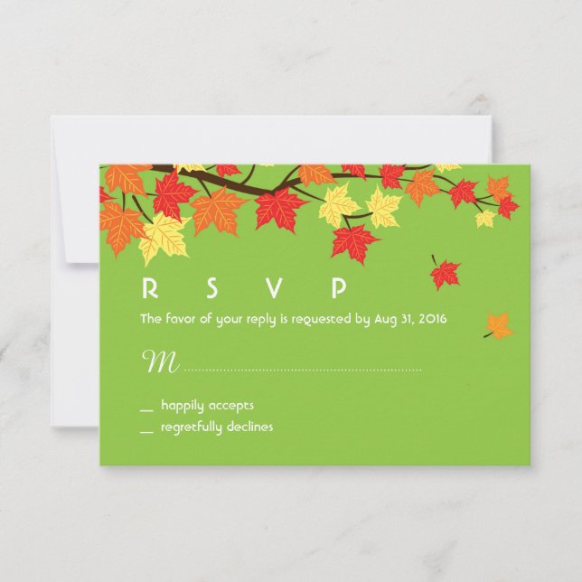 Tarjeta RSVP de boda otoño con hojas de arce cayen (Anverso)