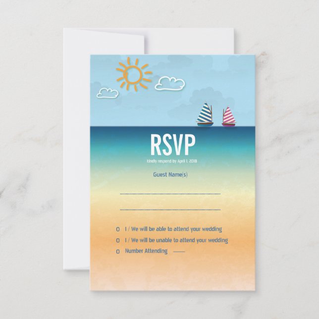 Tarjeta RSVP de boda para el tema de la playa de a (Anverso)