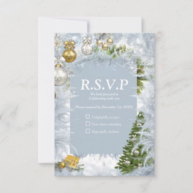 Tarjeta RSVP de boda para Navidades blancos (Anverso)