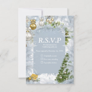 Tarjeta RSVP de boda para Navidades blancos