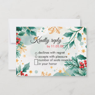 Tarjeta RSVP de boda para Navidades de acuarela -