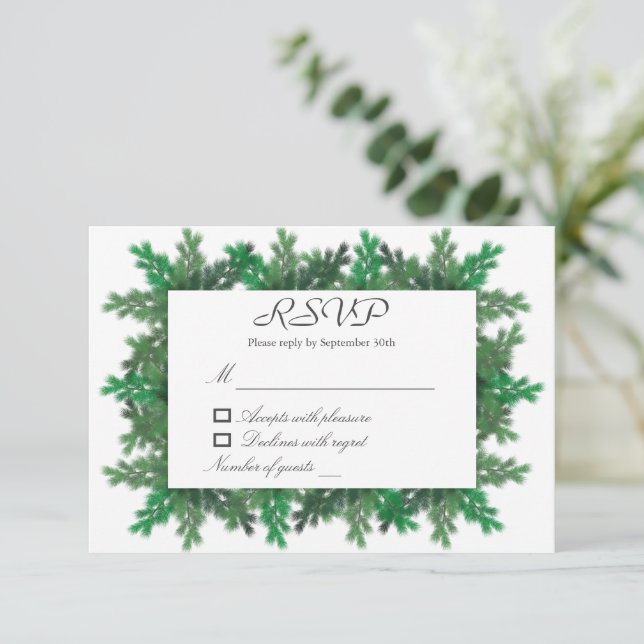 Tarjeta RSVP de Boda para ramas de árbol de invier (Anverso de pie)