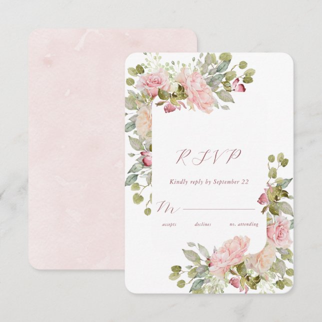 Tarjeta RSVP de boda para Rosas de acuarela (Anverso / Reverso)