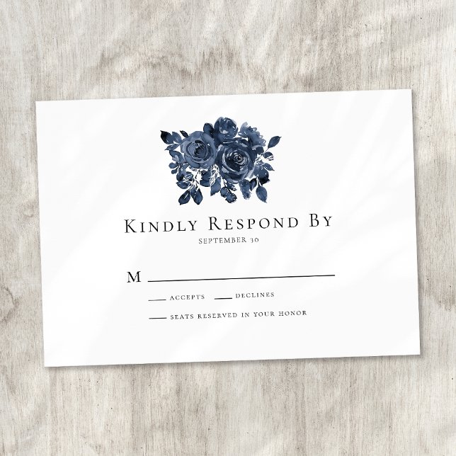 Tarjeta RSVP de boda para Rosas florales azules (Subido por el creador)