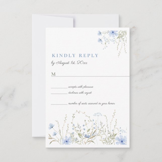 Tarjeta RSVP de Boda Periwinkle Blue Wildflower (Anverso)