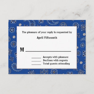 Tarjeta RSVP de boda personalizada Blue Western Ba