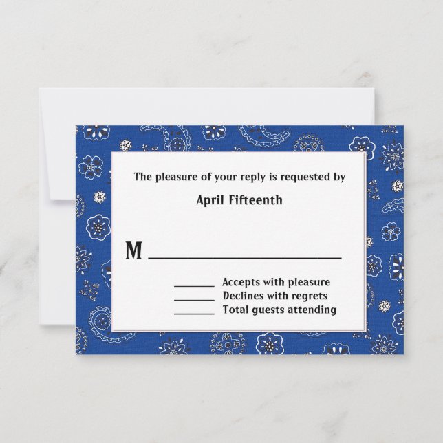 Tarjeta RSVP de boda personalizada Blue Western Ba (Anverso)