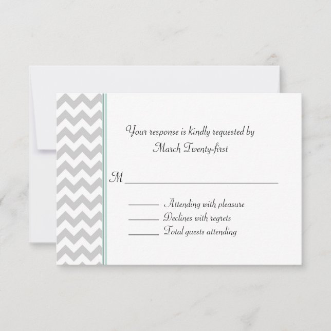 Tarjeta RSVP de boda personalizada de Chevron gris (Anverso)