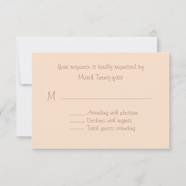 Tarjeta RSVP de boda personalizada de peach pálido (Anverso)