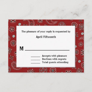 Tarjeta RSVP de boda personalizada Red Western Ban