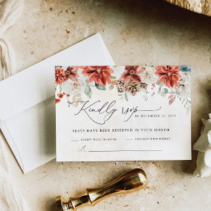 Tarjeta RSVP de Boda Pinecone de invierno Red Gree