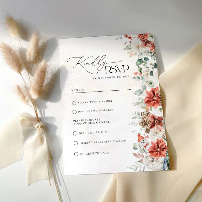 Tarjeta RSVP de Boda Pinecone de invierno Red Gree (Subido por el creador)