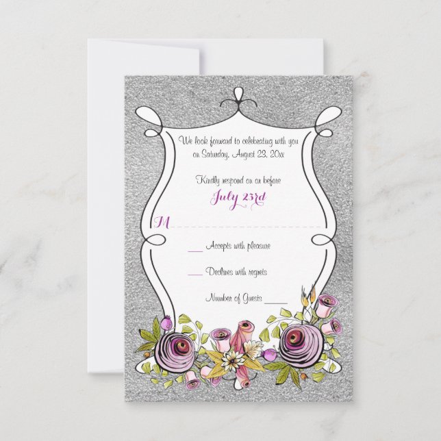 Tarjeta RSVP de boda | Plomo, floral de Relieve me (Anverso)