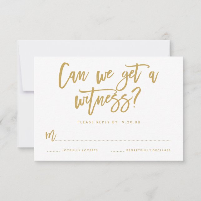 Tarjeta RSVP de boda por mano de moda en oro (Anverso)