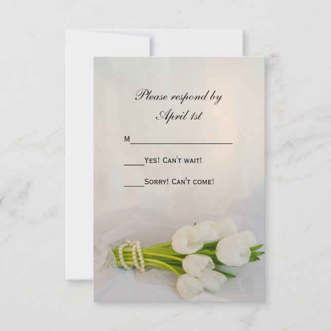 Tarjeta RSVP de Boda Primaria de Tulipano Blanco (Anverso)