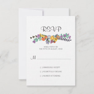 Tarjeta RSVP de Boda Primaria Floral Brillante