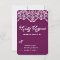 Tarjeta RSVP de Boda Purple Brocade Lace