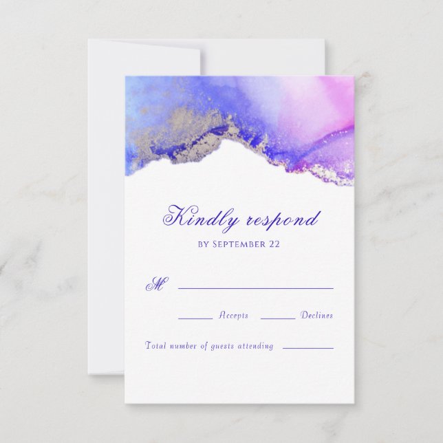 Tarjeta RSVP de boda púrpura (Anverso)