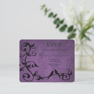 Tarjeta RSVP de Boda Púrpura de Aves Amantes