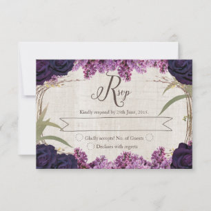 Tarjeta RSVP de boda púrpura de bosque encantada
