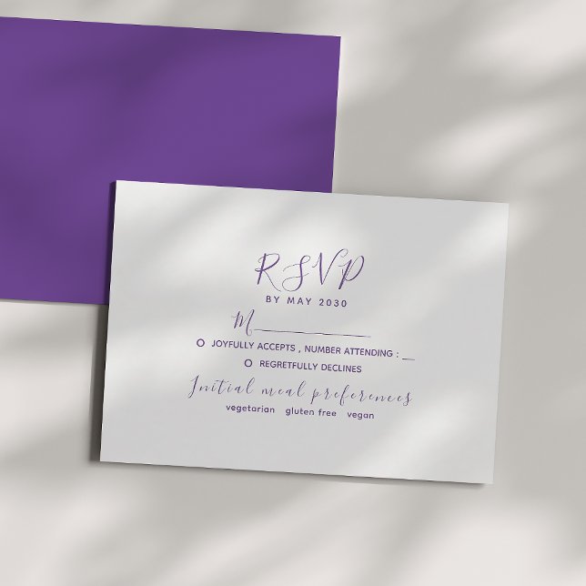 Tarjeta RSVP de boda púrpura mínima (Subido por el creador)
