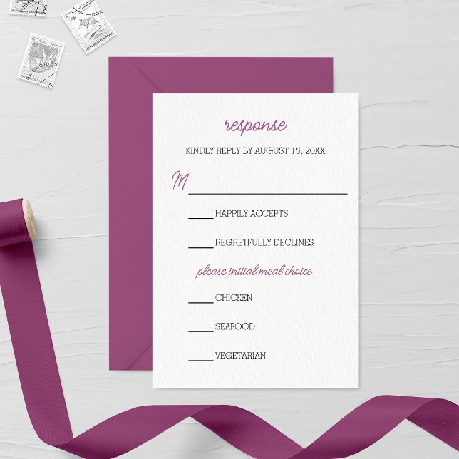 Tarjeta RSVP de boda púrpura minimalista (Subido por el creador)
