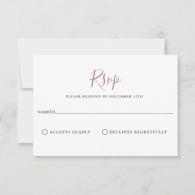 Tarjeta RSVP de boda púrpura minimalista Mauve (Anverso)