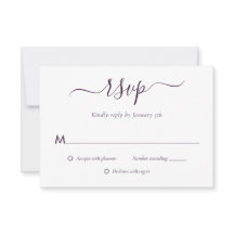 Tarjeta RSVP de boda púrpura moderna