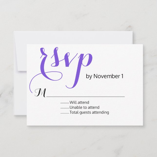 Tarjeta RSVP de boda púrpura moderna (Anverso)