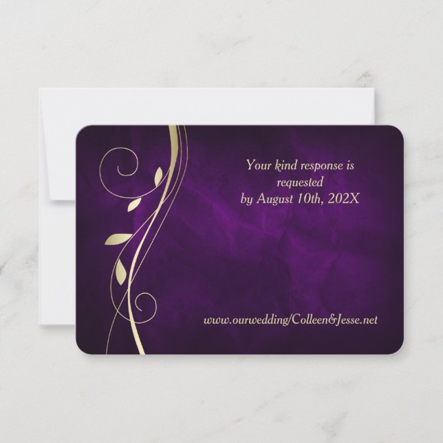 Tarjeta RSVP de Boda Púrpura Profunda de Pan de Or (Anverso)