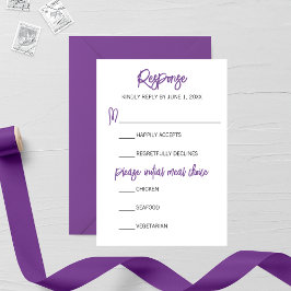 Tarjeta RSVP de boda púrpura púrpura minimalista