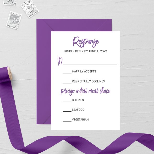 Tarjeta RSVP de boda púrpura púrpura minimalista (Subido por el creador)