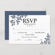 Tarjeta RSVP de Boda Purpurina Botánica Azul Gris